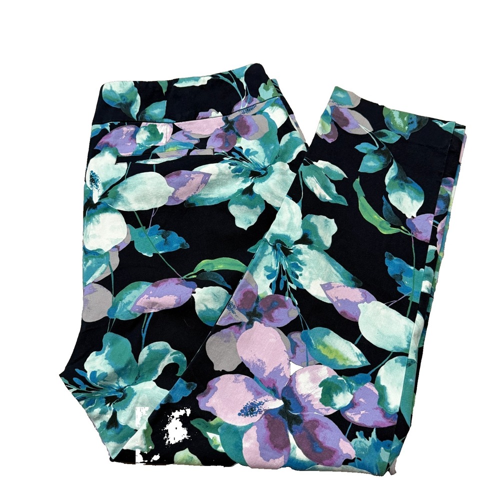 Soft Surroundings Green Purple Floral Print SpringSummer Ankle Pants 2XL Elastic